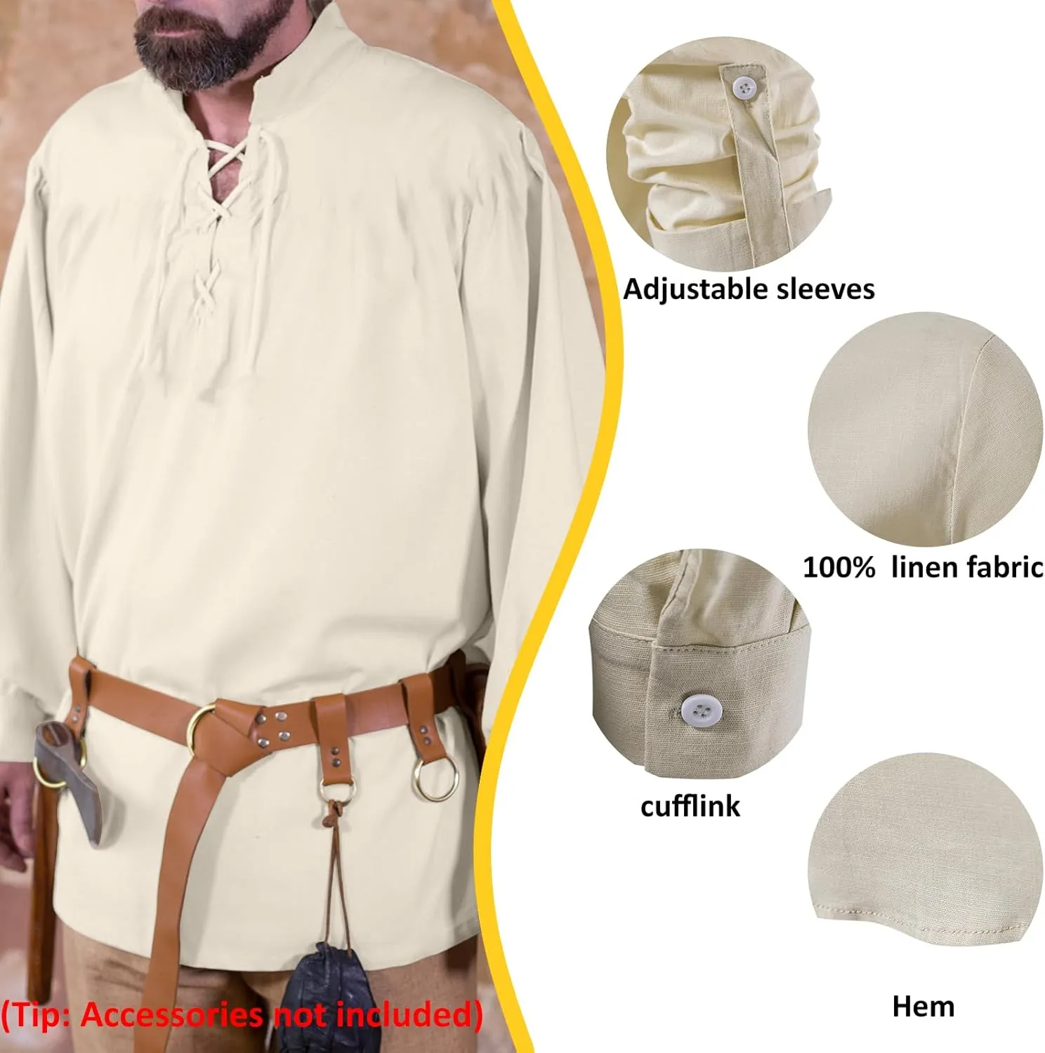 ATTBEA Mens Pirate Renaissance Costume Pirate Shirt Sleeveless Medieval Viking Gothic Celtic Pirate Vest for Men