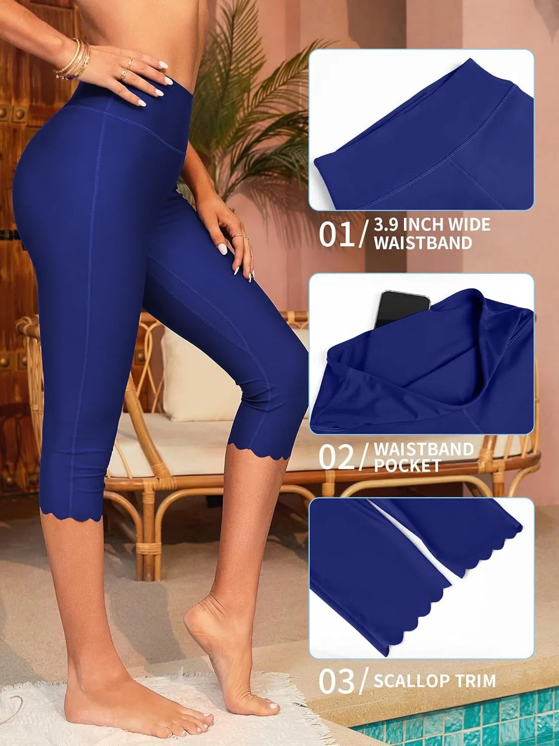 ATTRACO Swim Pants for Women High Waisted Swim Capris Swim Shorts Swimming Leggings