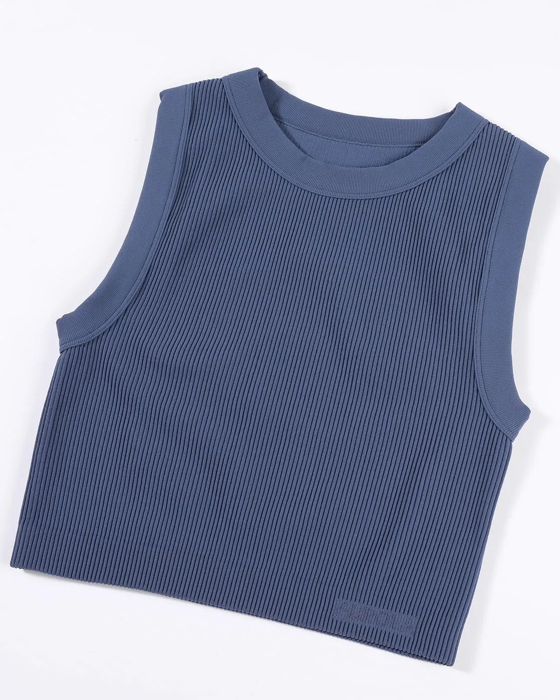 AUROLA Essentials Rib Seamless Sleeveless Tank for Women Subtle Logo Round Neck Active Workout Crop Tops