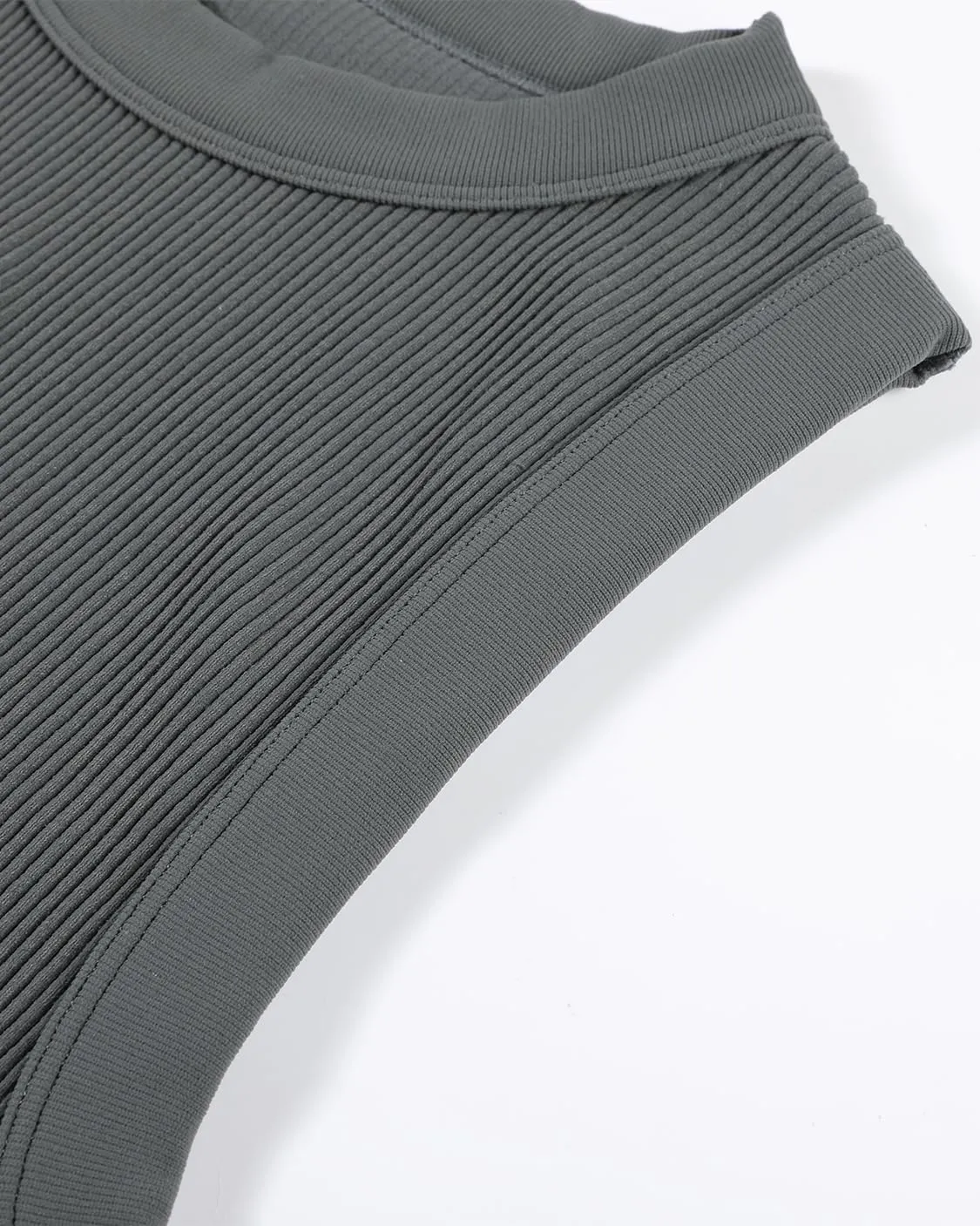 AUROLA Essentials Rib Seamless Sleeveless Tank for Women Subtle Logo Round Neck Active Workout Crop Tops