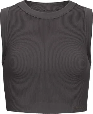 AUROLA Essentials Rib Seamless Sleeveless Tank for Women Subtle Logo Round Neck Active Workout Crop Tops