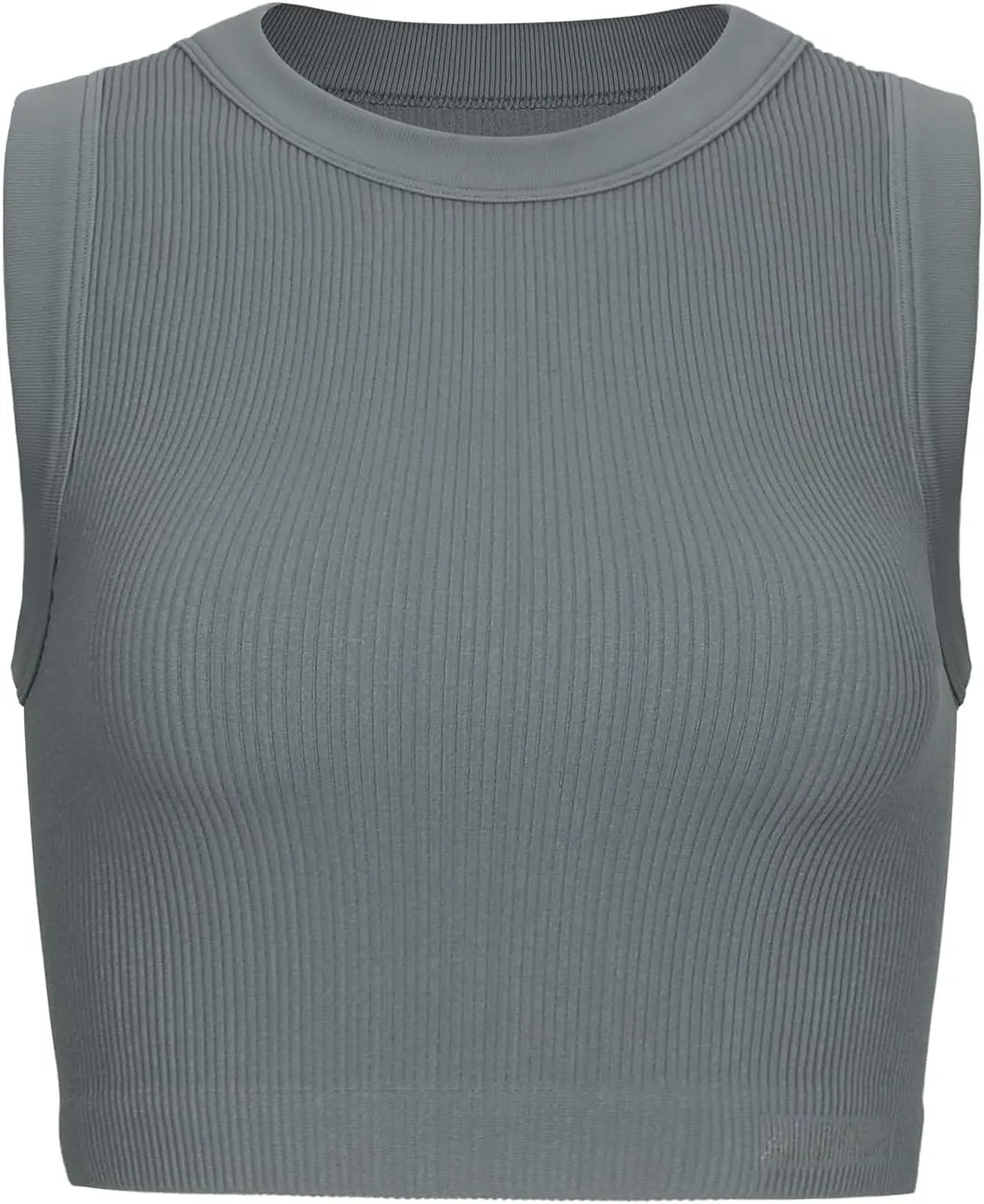 AUROLA Essentials Rib Seamless Sleeveless Tank for Women Subtle Logo Round Neck Active Workout Crop Tops