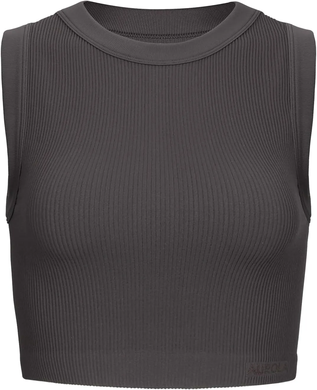 AUROLA Essentials Rib Seamless Sleeveless Tank for Women Subtle Logo Round Neck Active Workout Crop Tops