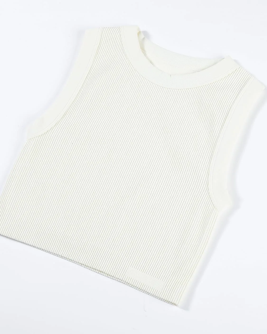 AUROLA Essentials Rib Seamless Sleeveless Tank for Women Subtle Logo Round Neck Active Workout Crop Tops