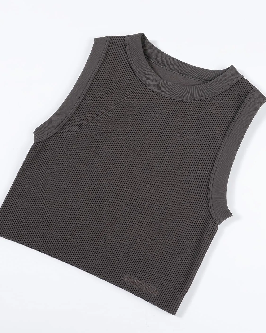 AUROLA Essentials Rib Seamless Sleeveless Tank for Women Subtle Logo Round Neck Active Workout Crop Tops