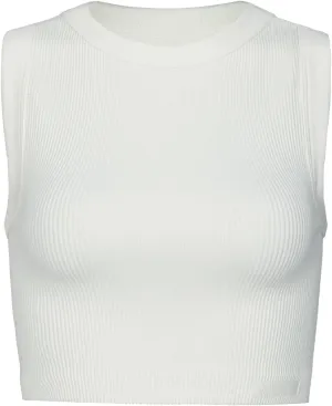 AUROLA Essentials Rib Seamless Sleeveless Tank for Women Subtle Logo Round Neck Active Workout Crop Tops