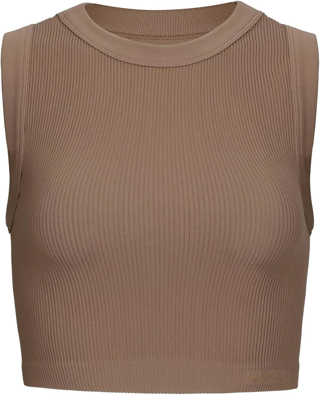 AUROLA Essentials Rib Seamless Sleeveless Tank for Women Subtle Logo Round Neck Active Workout Crop Tops