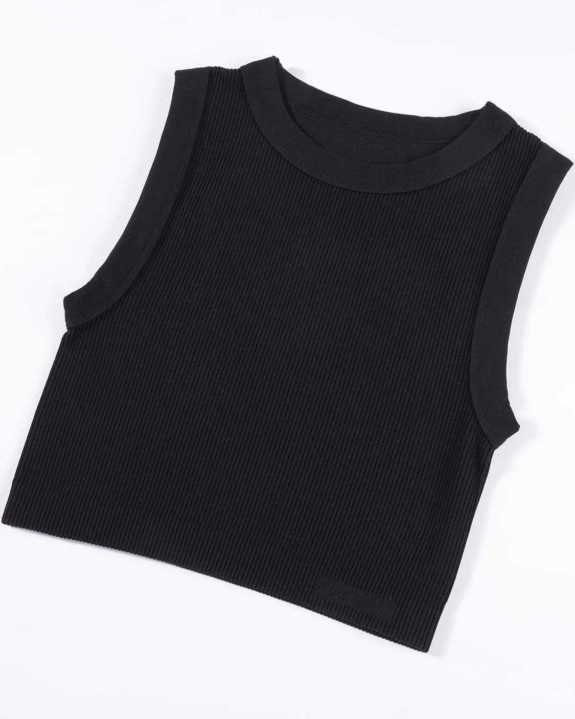 AUROLA Essentials Rib Seamless Sleeveless Tank for Women Subtle Logo Round Neck Active Workout Crop Tops