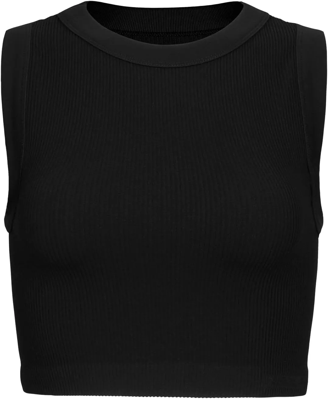 AUROLA Essentials Rib Seamless Sleeveless Tank for Women Subtle Logo Round Neck Active Workout Crop Tops