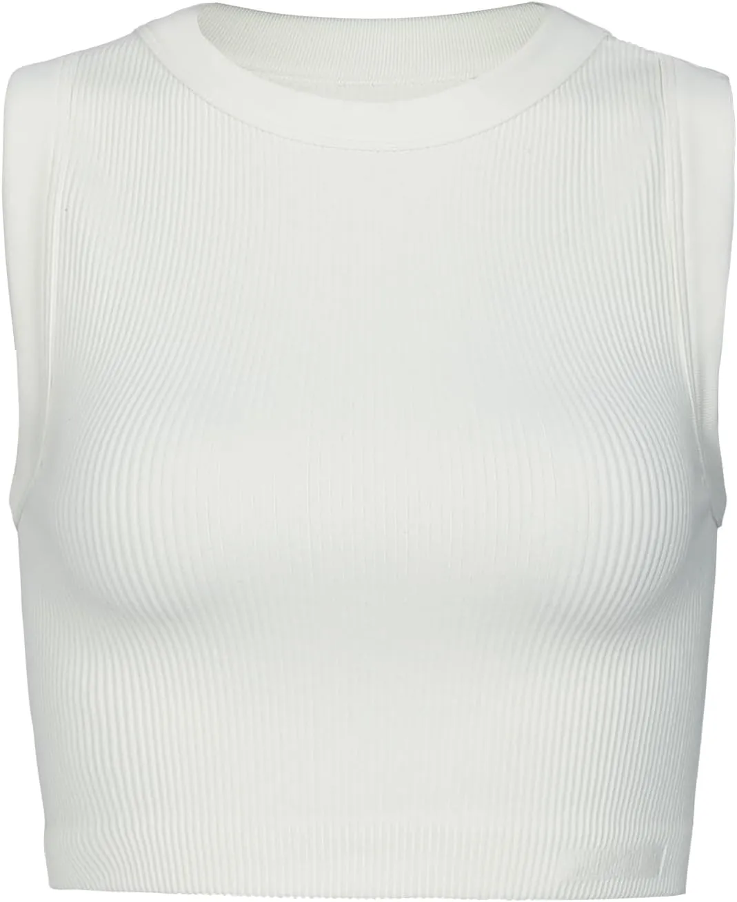 AUROLA Essentials Rib Seamless Sleeveless Tank for Women Subtle Logo Round Neck Active Workout Crop Tops