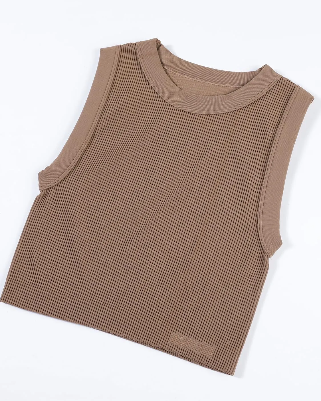 AUROLA Essentials Rib Seamless Sleeveless Tank for Women Subtle Logo Round Neck Active Workout Crop Tops