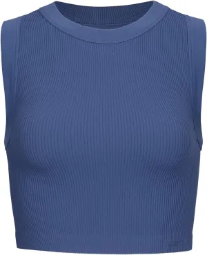 AUROLA Essentials Rib Seamless Sleeveless Tank for Women Subtle Logo Round Neck Active Workout Crop Tops