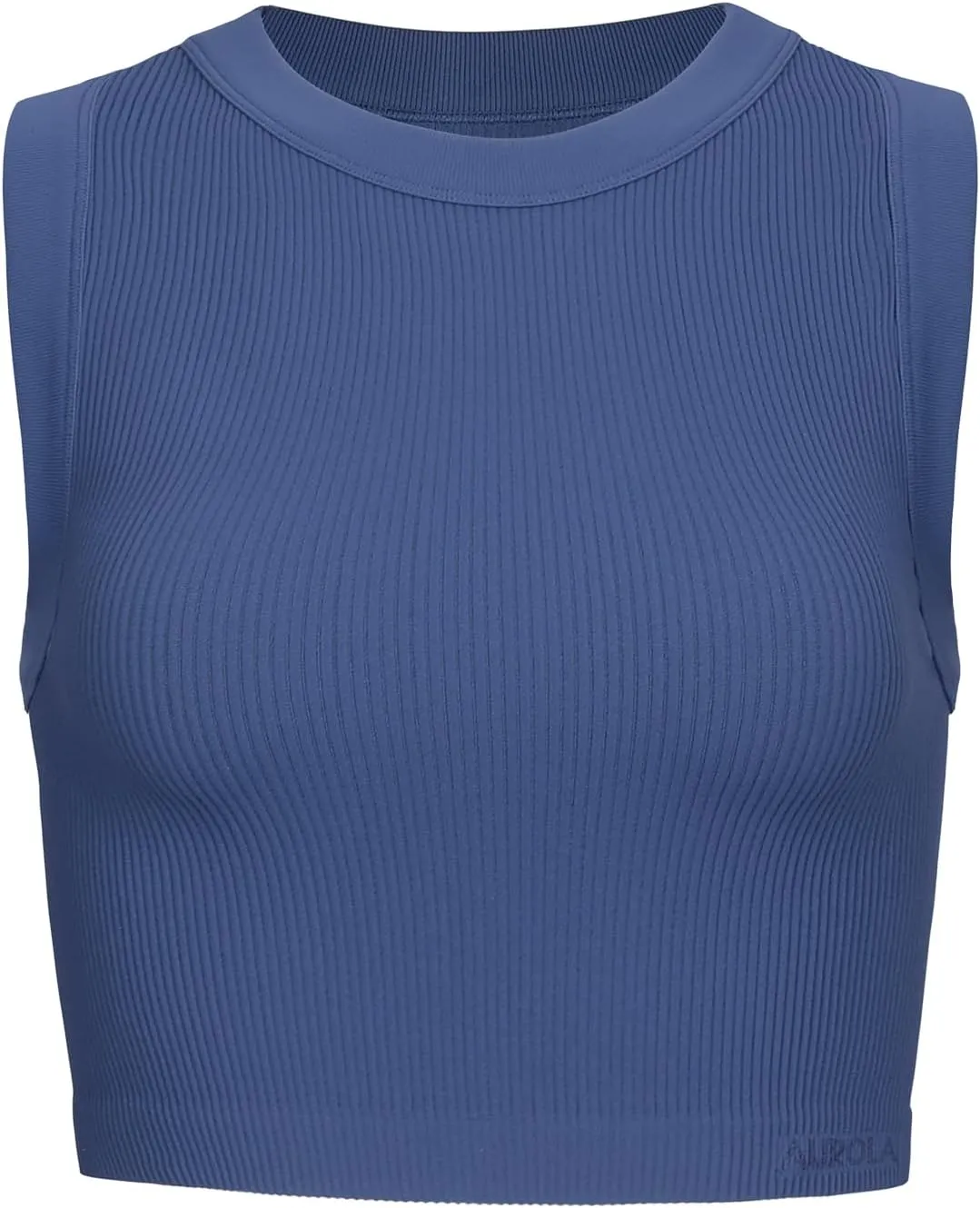 AUROLA Essentials Rib Seamless Sleeveless Tank for Women Subtle Logo Round Neck Active Workout Crop Tops