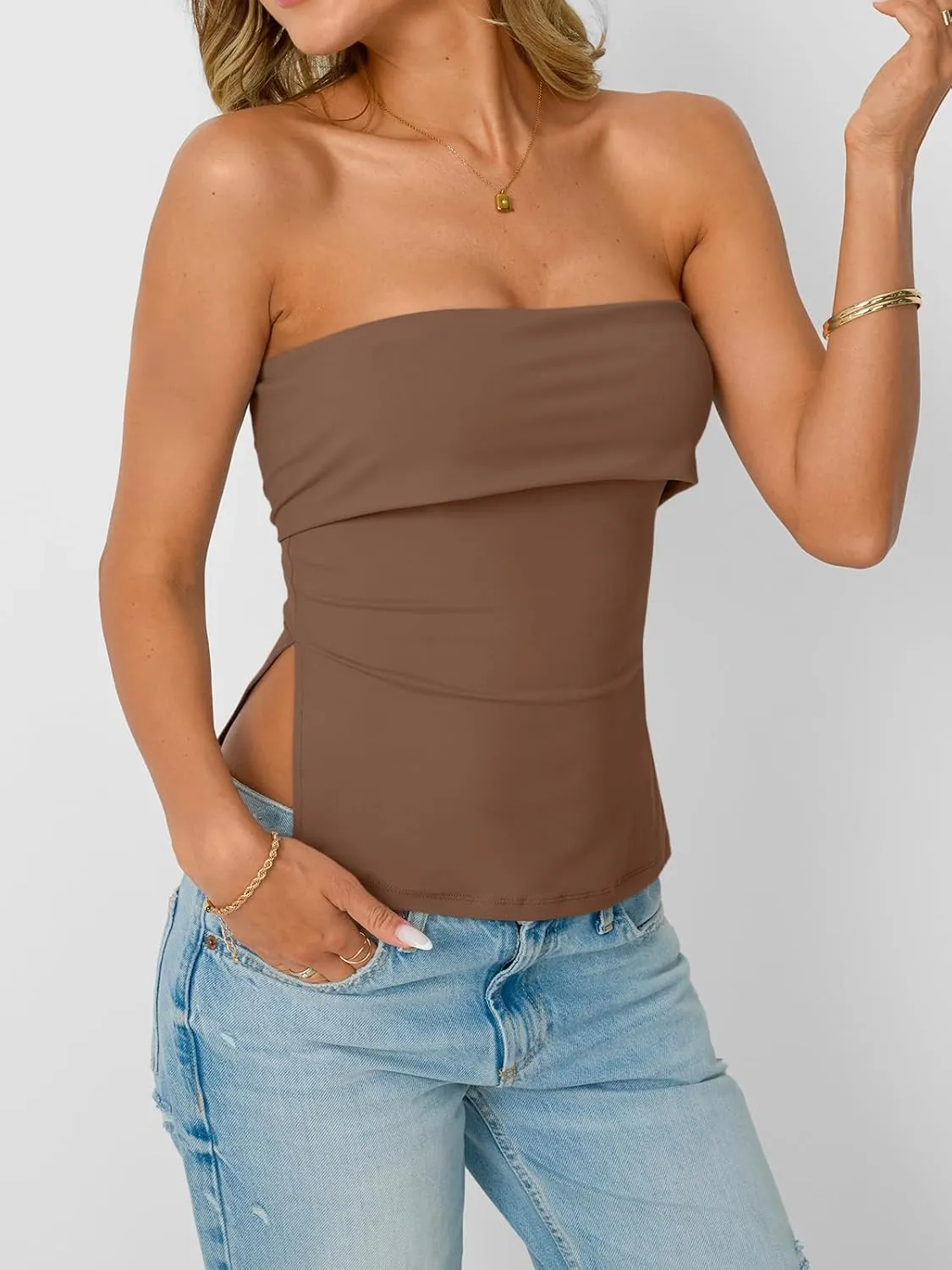 AUTOMET Going Out Tube Tops for Women 2025 Trendy Summer Off Shoulder Backless Cute Work Shirts Vacation Top Y2k Outfits