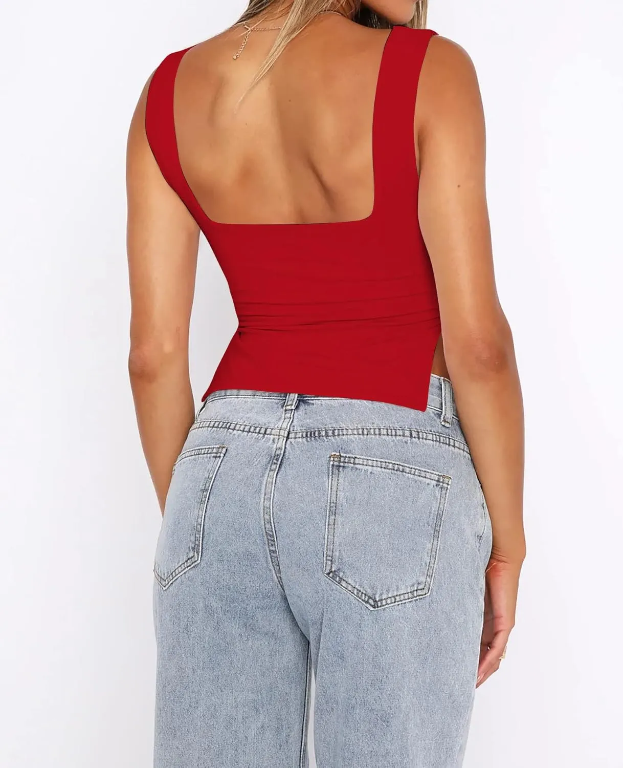 BAIGRAM Womens Sleeveless Slim Crop Tank Top Sexy Pleated Bustier Sweetheart Neck Strappy Slits Cropped Vest Cami