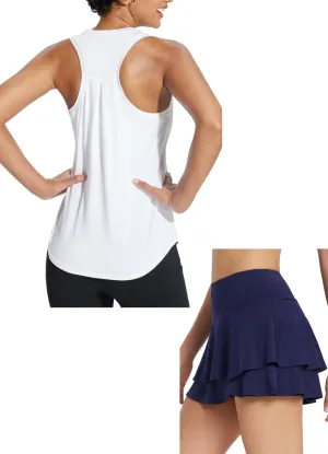baleaf Women's 14" Tennis Skirts Golf Skorts & Workout Tank Top Racerback Navy&White M