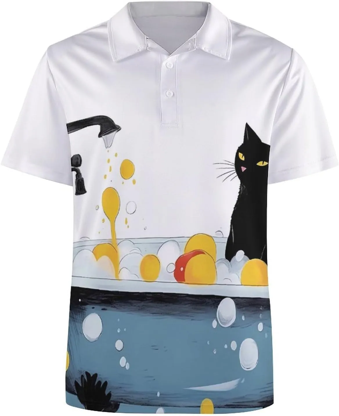 Bathtub Cat Mens Short Sleeve Polo Shirts Straight Sports Golf Tennis T-Shirt Quick Dry Long Top