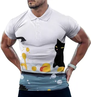 Bathtub Cat Mens Short Sleeve Polo Shirts Straight Sports Golf Tennis T-Shirt Quick Dry Long Top
