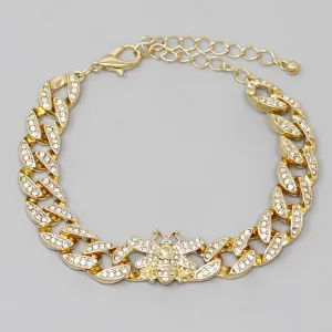 Bee Rhinestone Pave Curb Link Bracelet