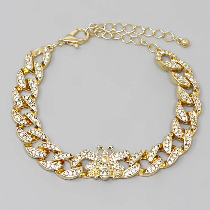 Bee Rhinestone Pave Curb Link Bracelet