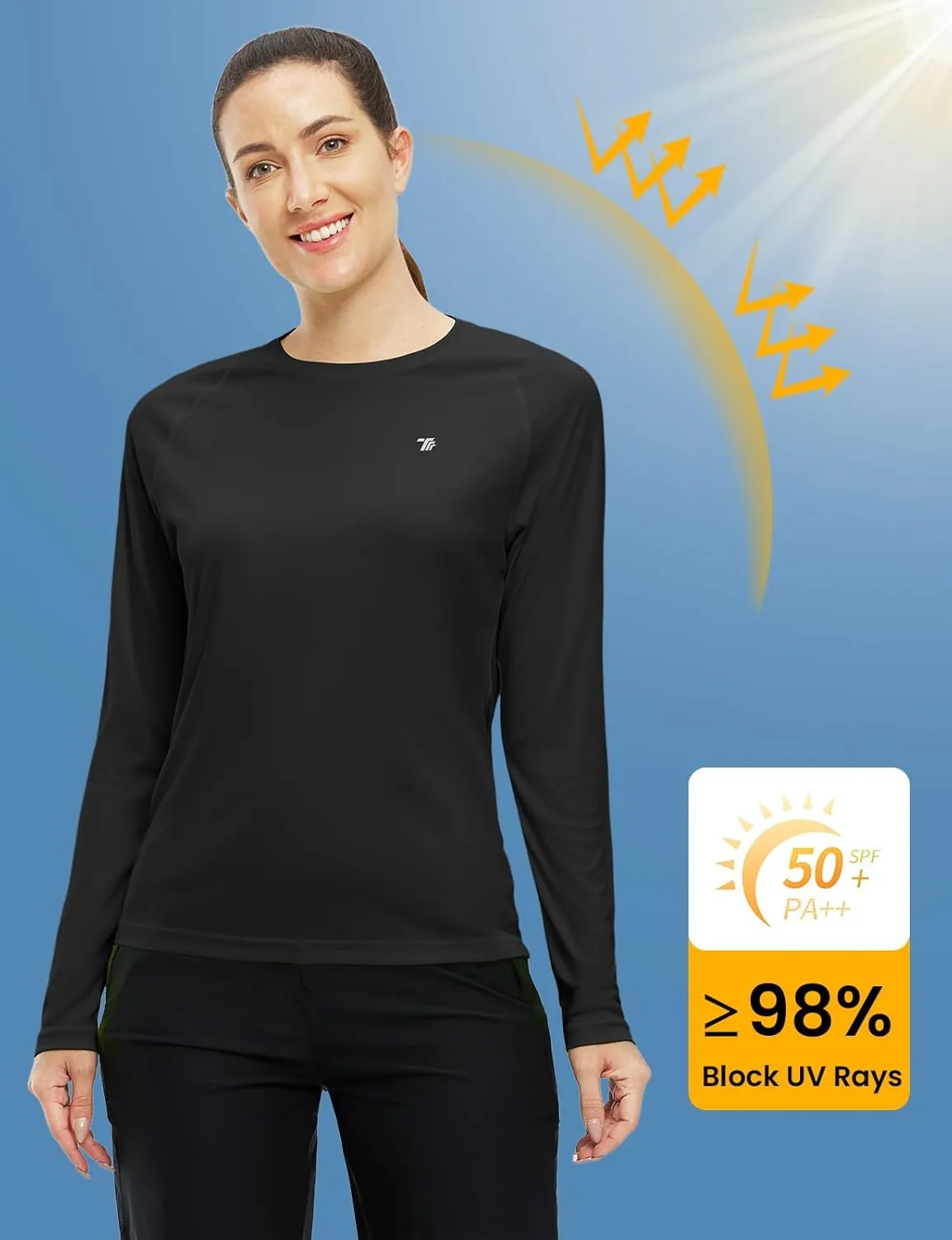 BGOWATU Women's Long Sleeve UPF 50  Sun Shirts Lightweight Workout Active Tops Quick Dry Swim Athletic Workout Rash Guard
