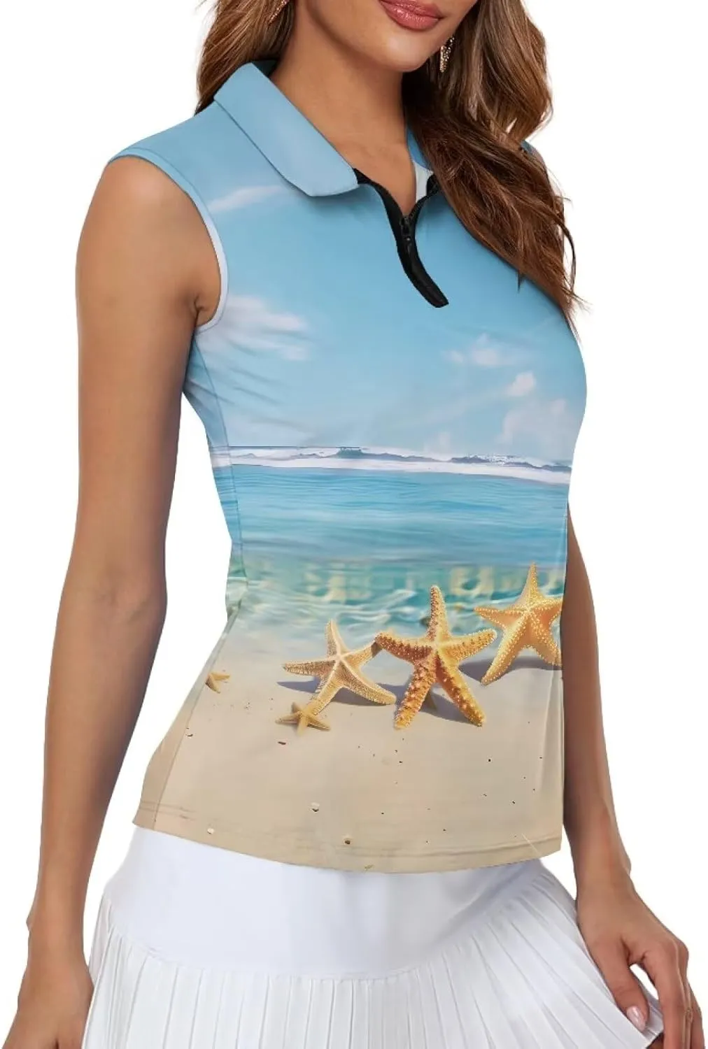 Biyejit Sleeveless Golf Shirts for Women Lightweight Casual V Neck 1/4 Zip Up Tank Top Tennis Shirts for Women Plus Size