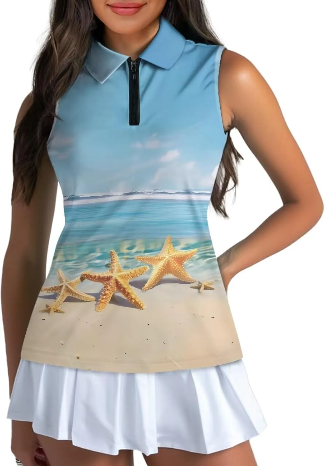 Biyejit Sleeveless Golf Shirts for Women Lightweight Casual V Neck 1/4 Zip Up Tank Top Tennis Shirts for Women Plus Size