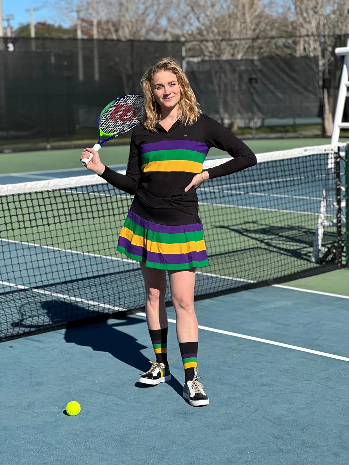Black Stripe Pleated Adult Mardi Gras Skort - S/M, L/XL, 2XL/3XL