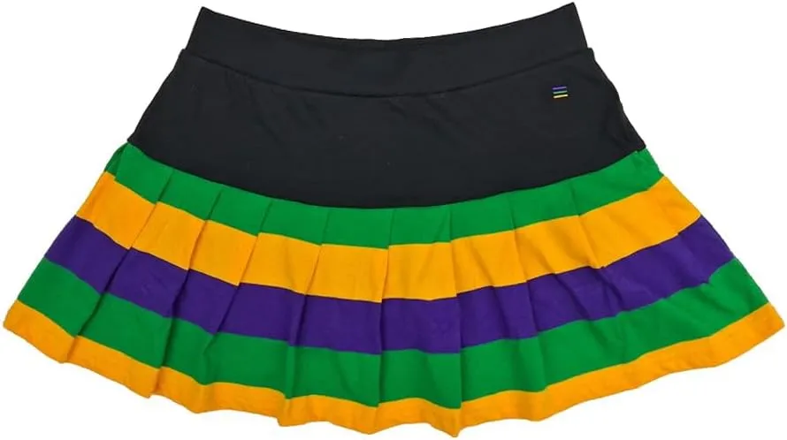 Black Stripe Pleated Adult Mardi Gras Skort - S/M, L/XL, 2XL/3XL
