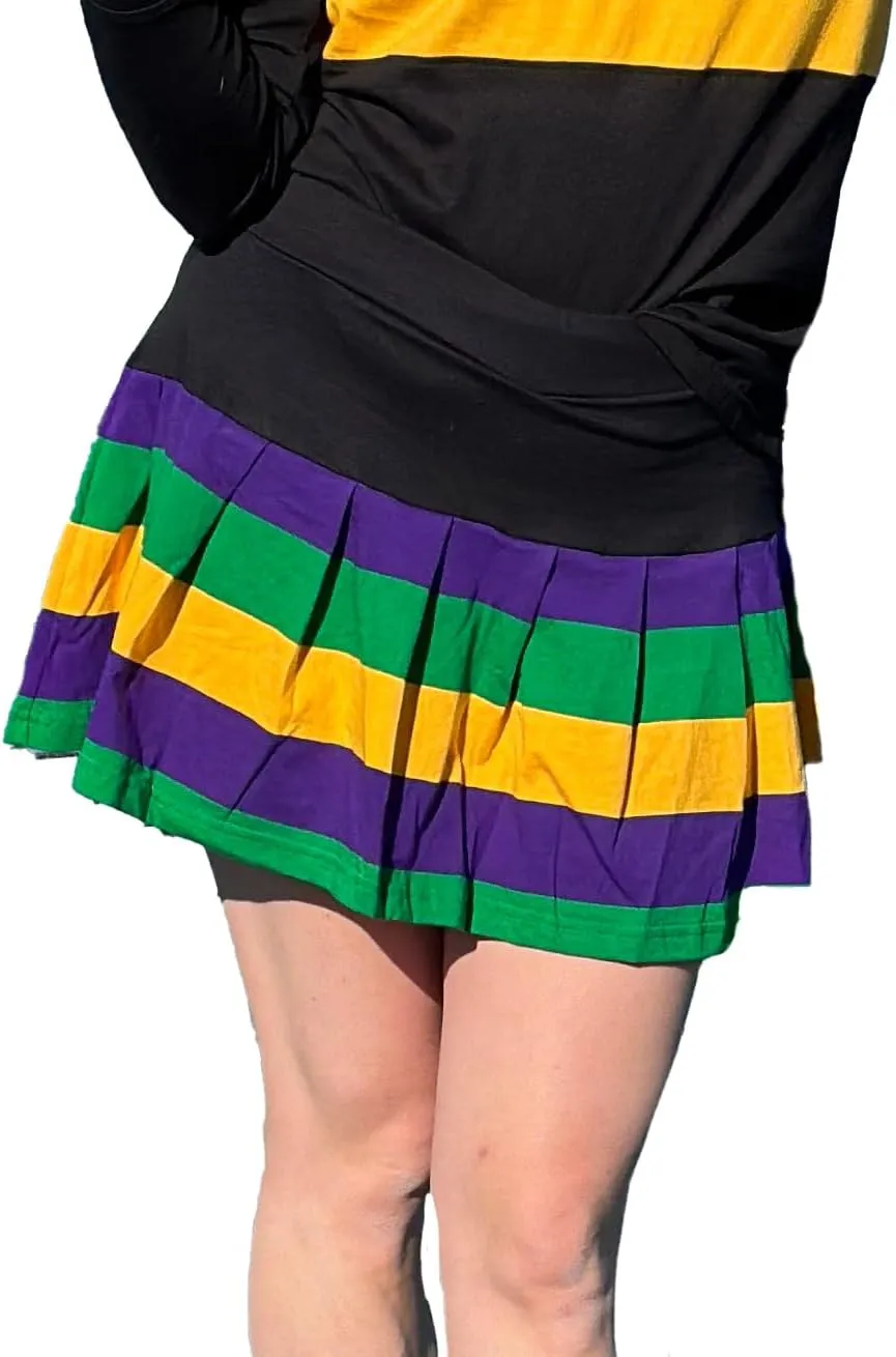 Black Stripe Pleated Adult Mardi Gras Skort - S/M, L/XL, 2XL/3XL