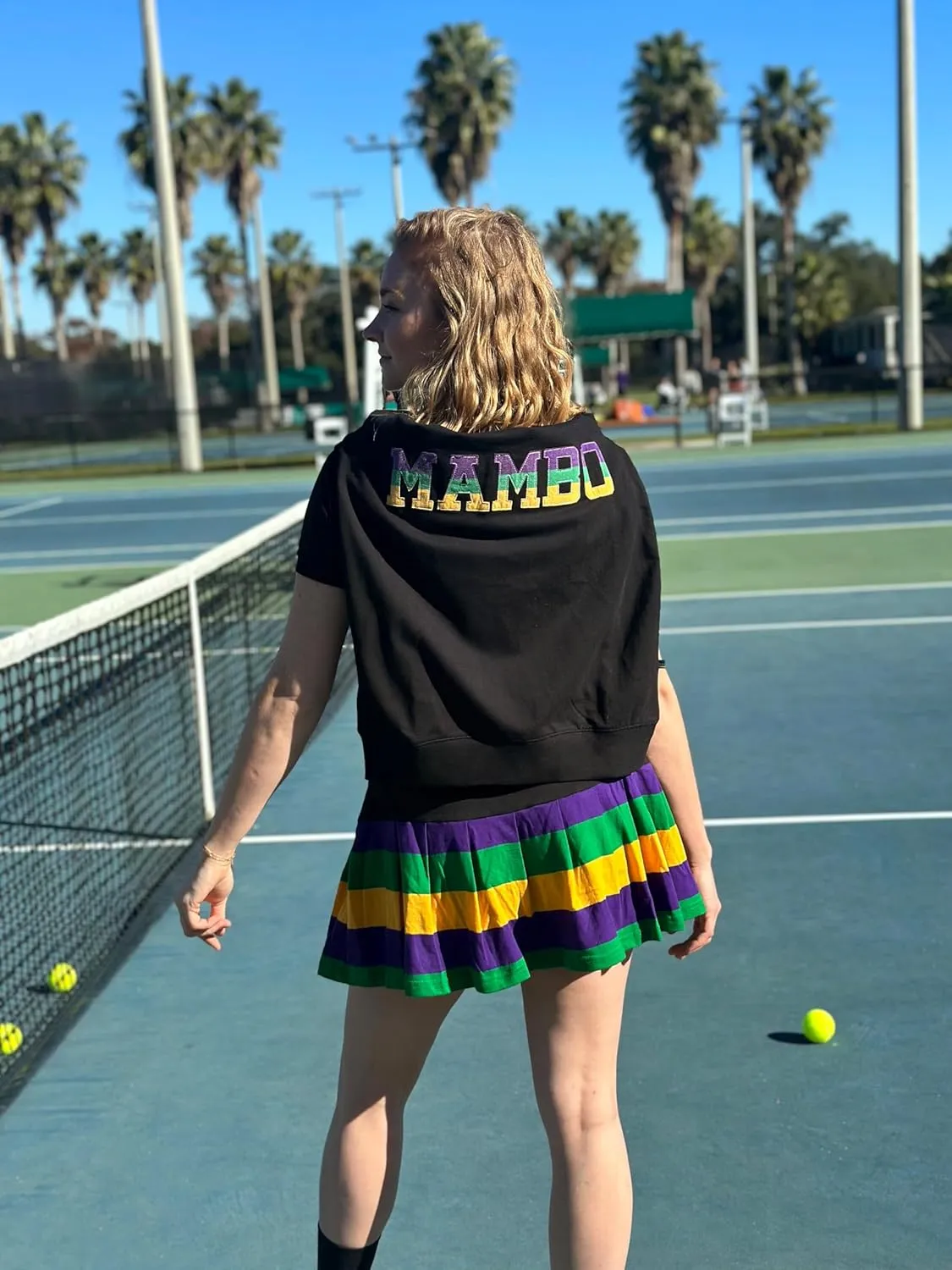 Black Stripe Pleated Adult Mardi Gras Skort - S/M, L/XL, 2XL/3XL