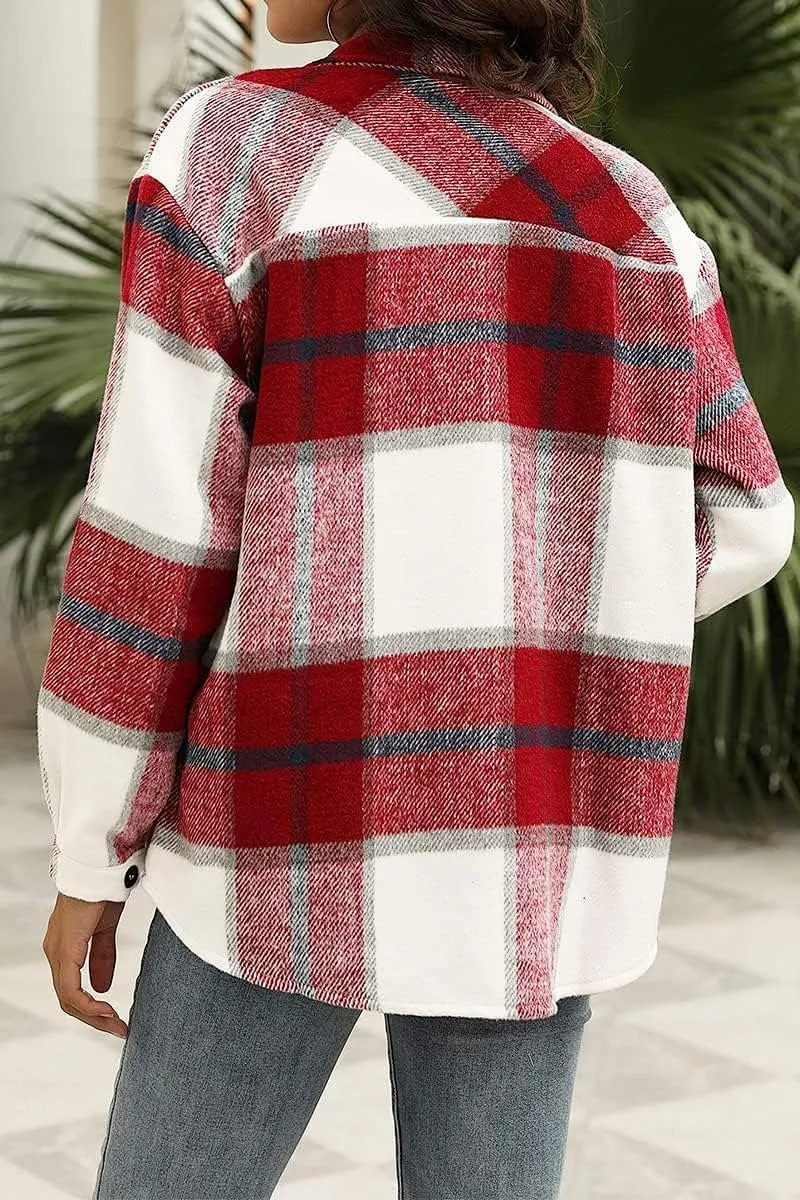 Blansdi Womens Flannel Shacket Plaid Long Sleeve Button Down Flannel Shirts Jacket Fall Winter Spring Outfits