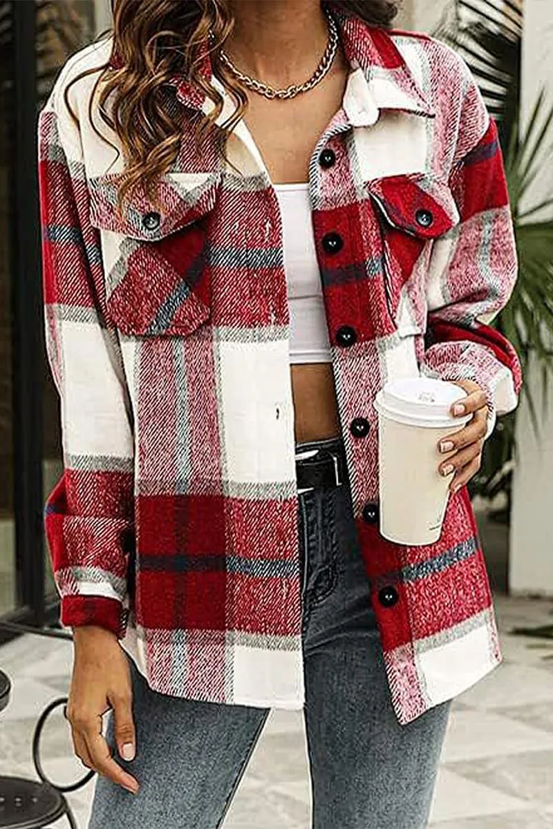 Blansdi Womens Flannel Shacket Plaid Long Sleeve Button Down Flannel Shirts Jacket Fall Winter Spring Outfits