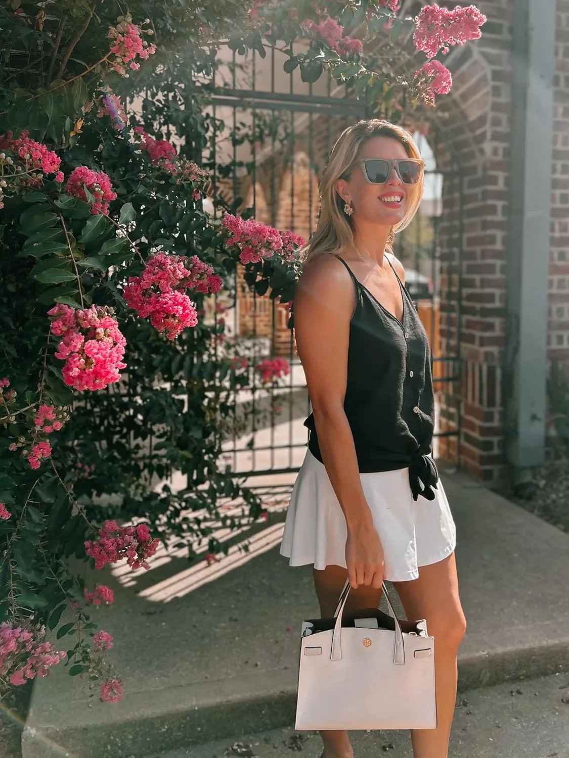 BLUEMING Summer Tank Tops for Women Sleeveless V Neck Button Down Tie Front Spaghetti Strap Camisole Loose Fit Blouse Shirts