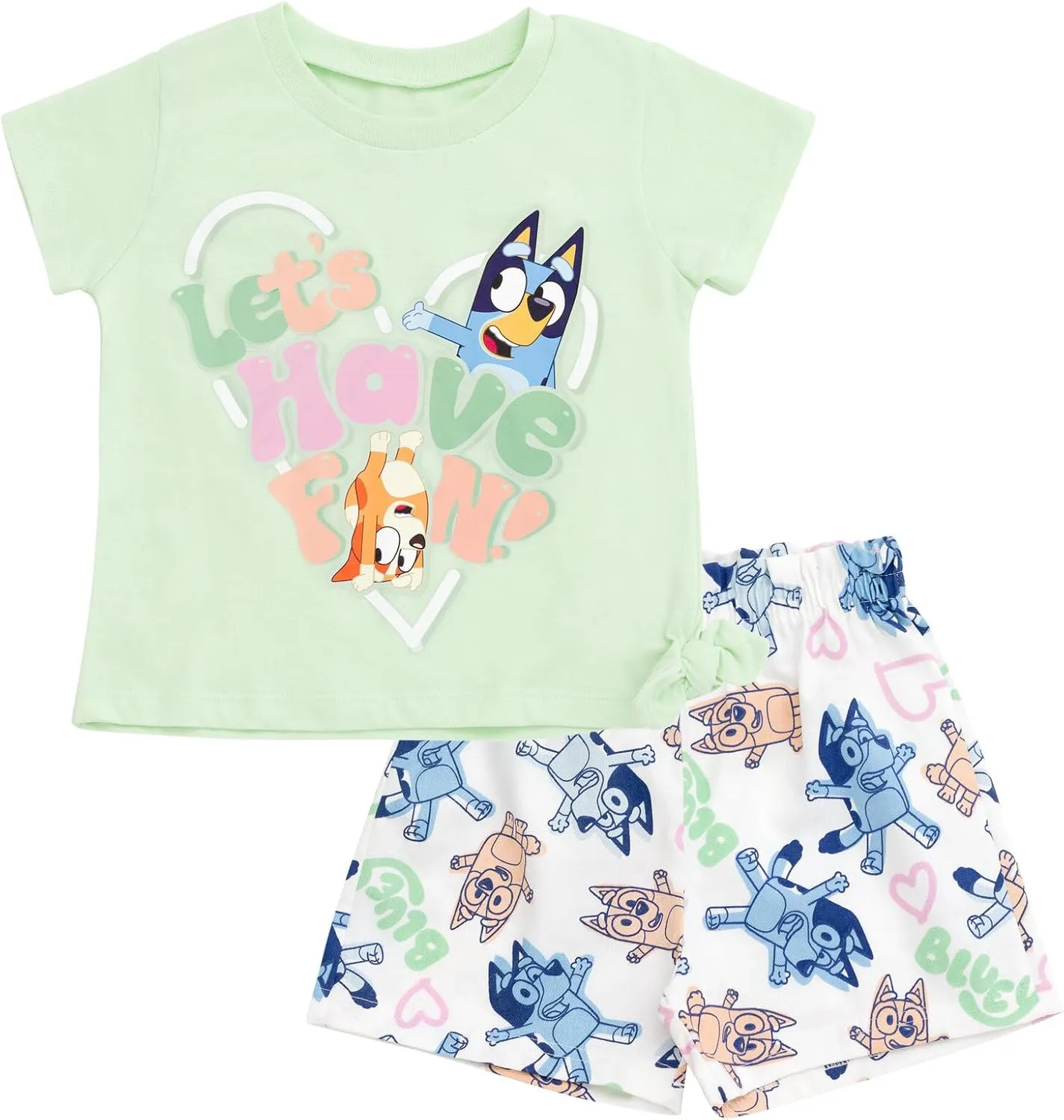 Bluey Girls T-Shirt and Twill Shorts Outfit Set Toddler to Big Kid Sizes (2T - 10-12)