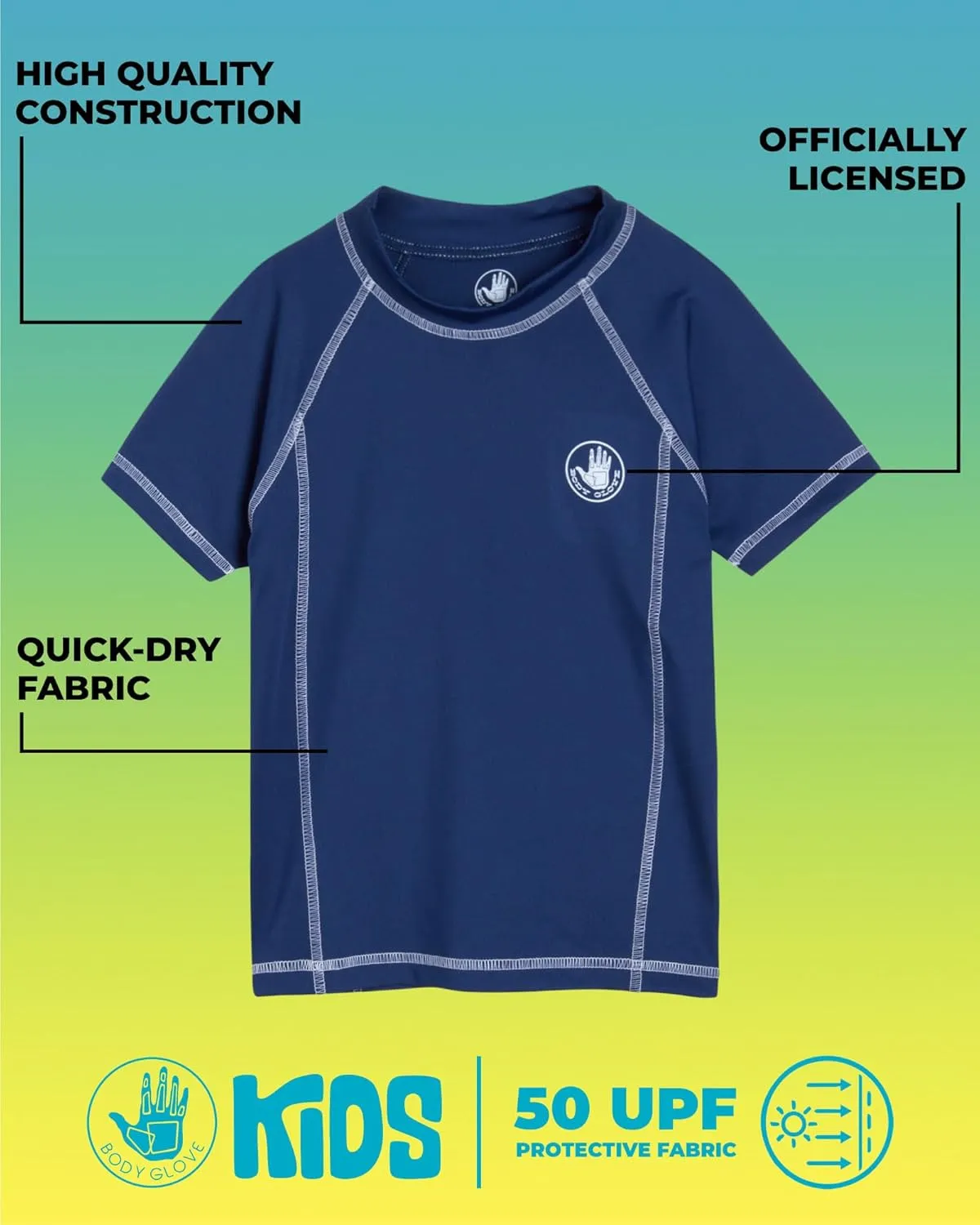 Body Glove Boys Swim Shirt - UPF 50  UV Sun Protection Quick Dry Short Sleeve Rash Guard for Boys Surf Swimwear (Sizes: 5-14)