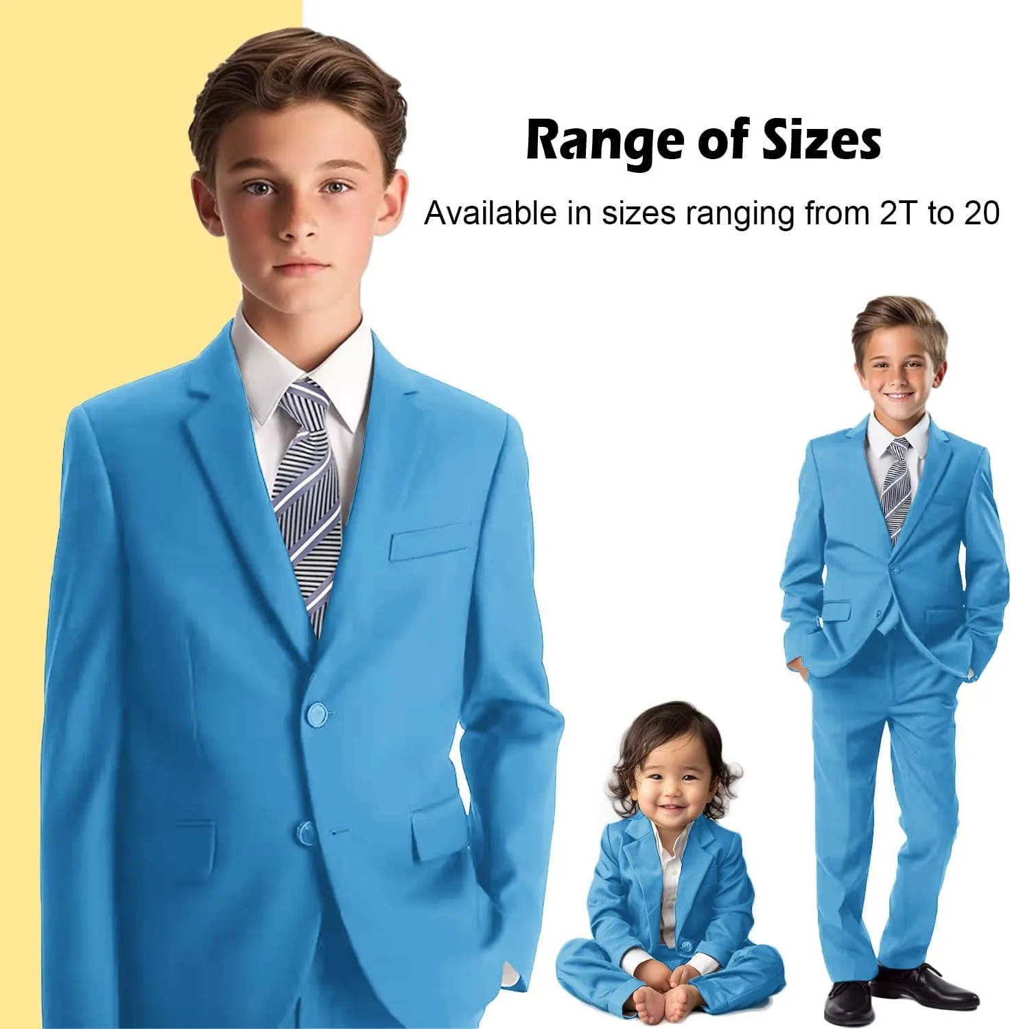 Boys Formal Suit 5 Piece Set, Toddler Tuxedos for Wedding, Suits for Teens Boy Dress School Clothes