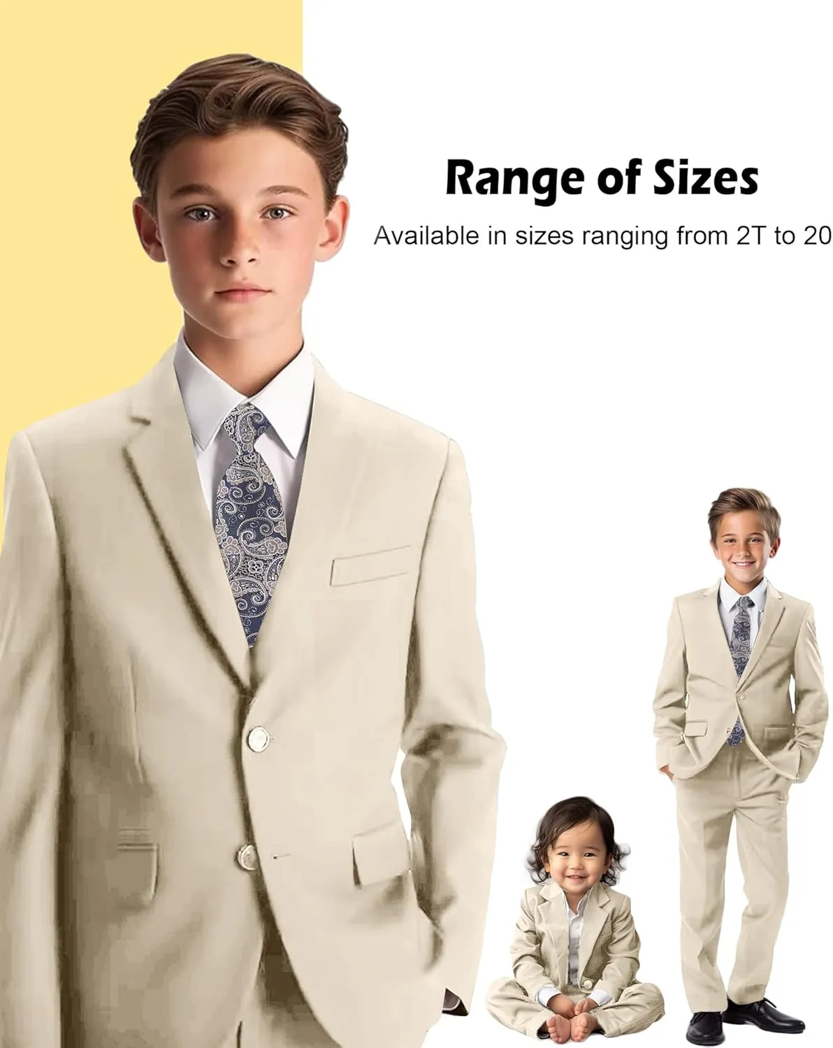 Boys Formal Suit 5 Piece Set, Toddler Tuxedos for Wedding, Suits for Teens Boy Dress School Clothes