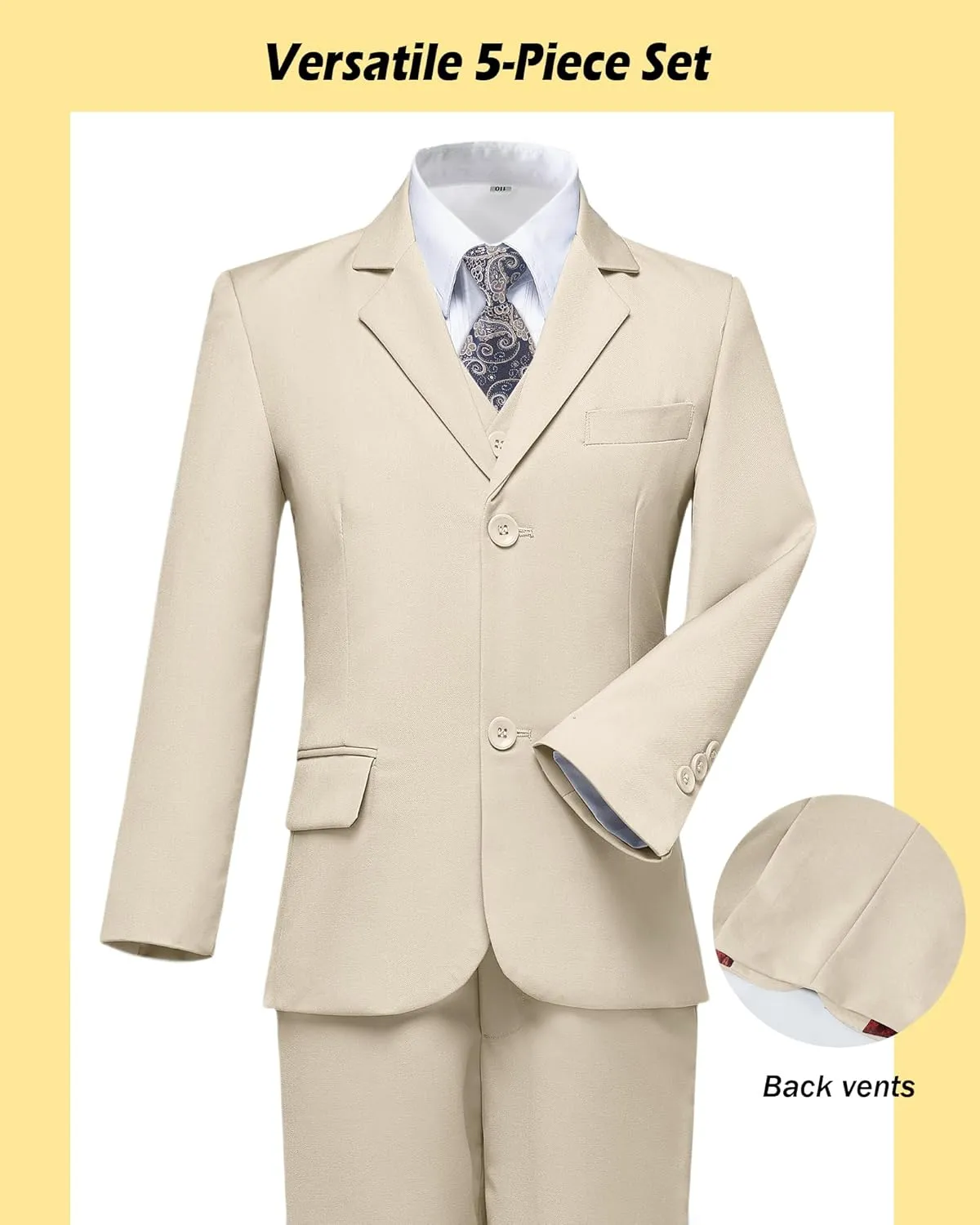 Boys Formal Suit 5 Piece Set, Toddler Tuxedos for Wedding, Suits for Teens Boy Dress School Clothes