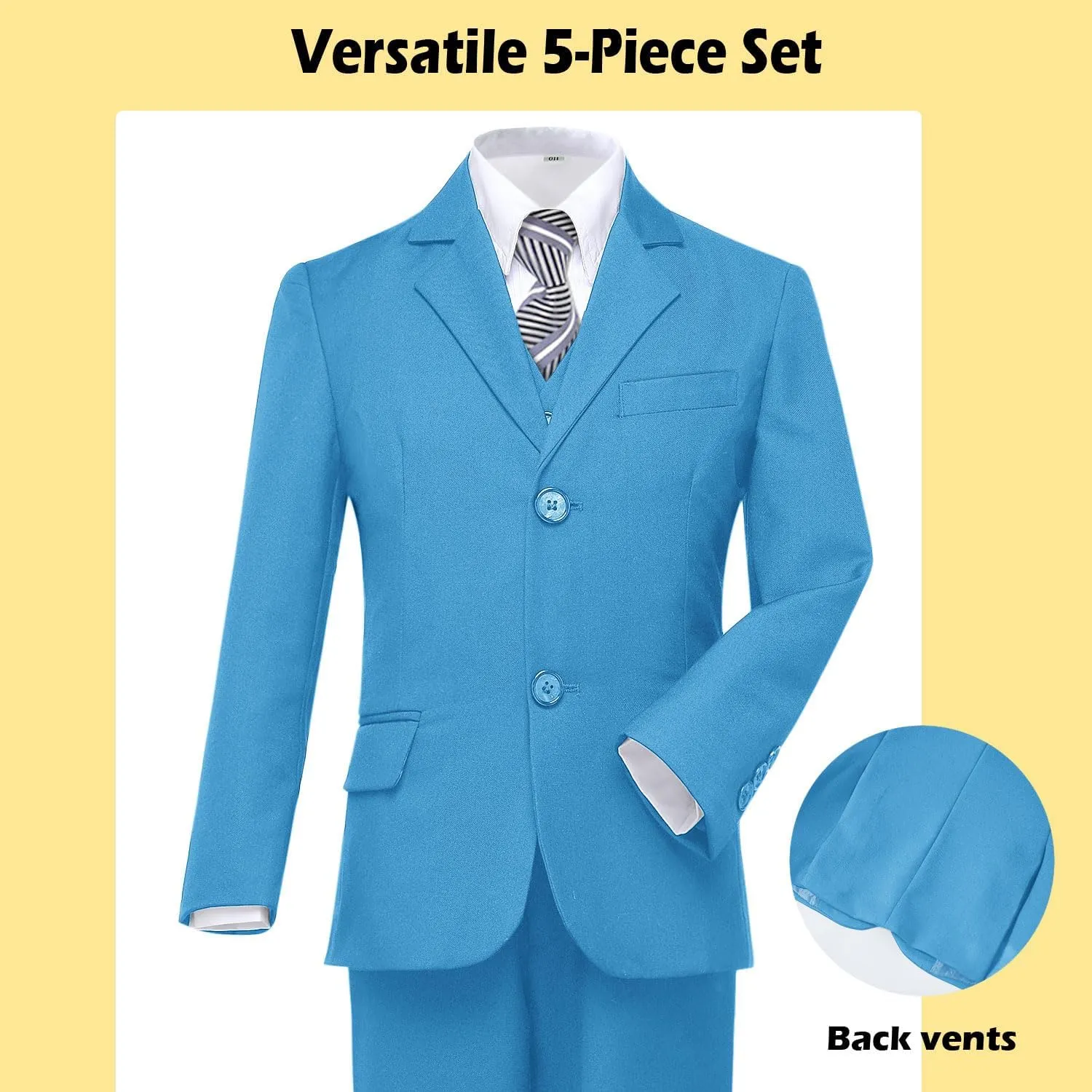 Boys Formal Suit 5 Piece Set, Toddler Tuxedos for Wedding, Suits for Teens Boy Dress School Clothes