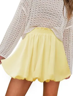 Bubble Shorts for Women Ruffled High Waisted Short with Pockets Casual Puff Balloon Mini Skirts Going Out Cute Skirts