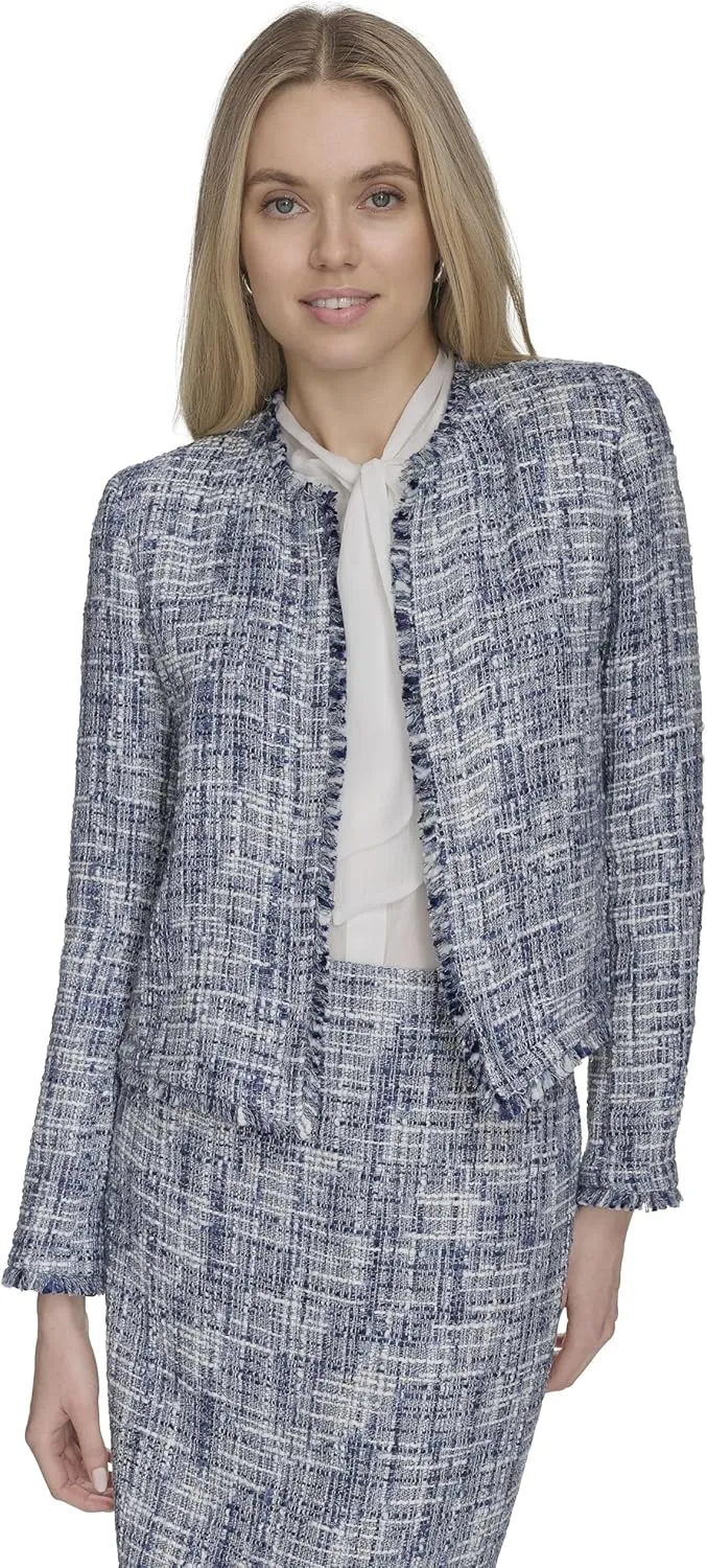 Calvin Klein Women's Fringe Shoulder Pad Blazer