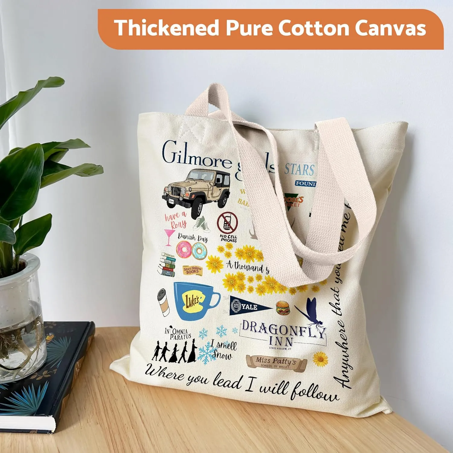 Canvas Tote Bag Aesthetic for Women, Cute Tote Bag with Zipper Pocket, Heavy Duty Reusable Shopping Bags for Grocery
