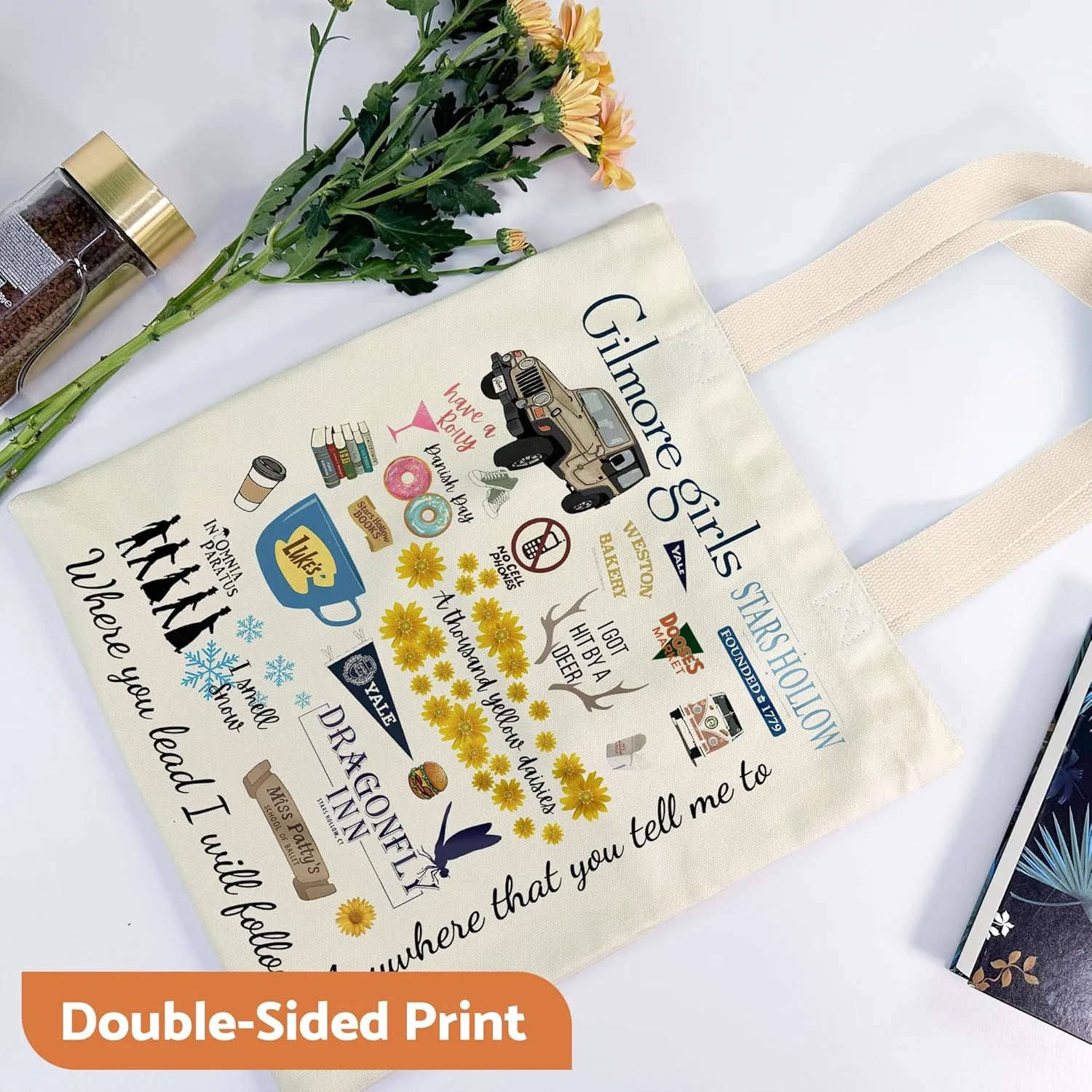 Canvas Tote Bag Aesthetic for Women, Cute Tote Bag with Zipper Pocket, Heavy Duty Reusable Shopping Bags for Grocery