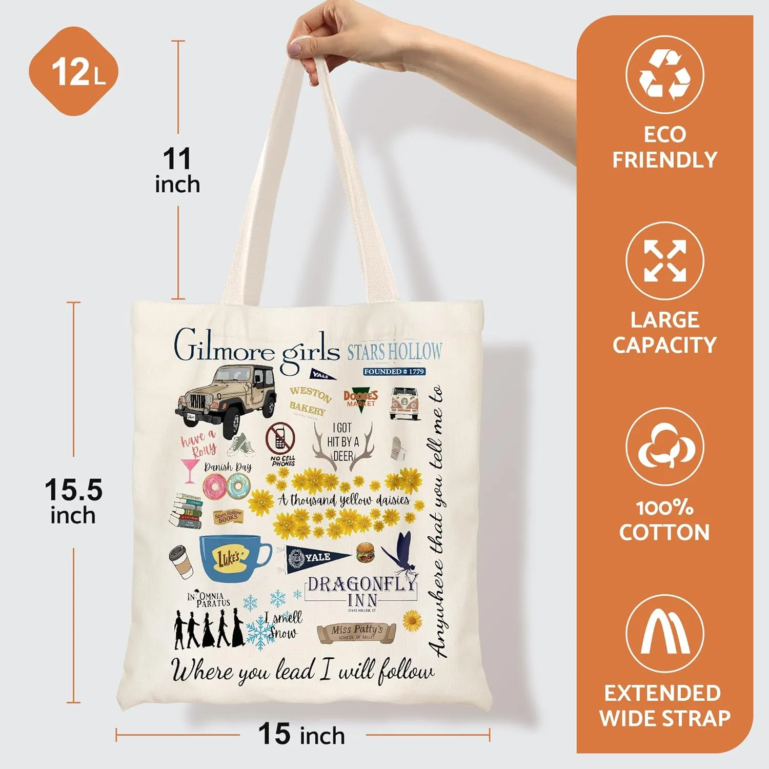 Canvas Tote Bag Aesthetic for Women, Cute Tote Bag with Zipper Pocket, Heavy Duty Reusable Shopping Bags for Grocery