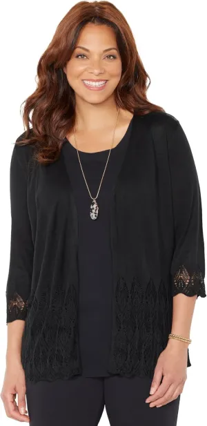 Catherines Women's Plus Size Pointelle Chevron Cardigan