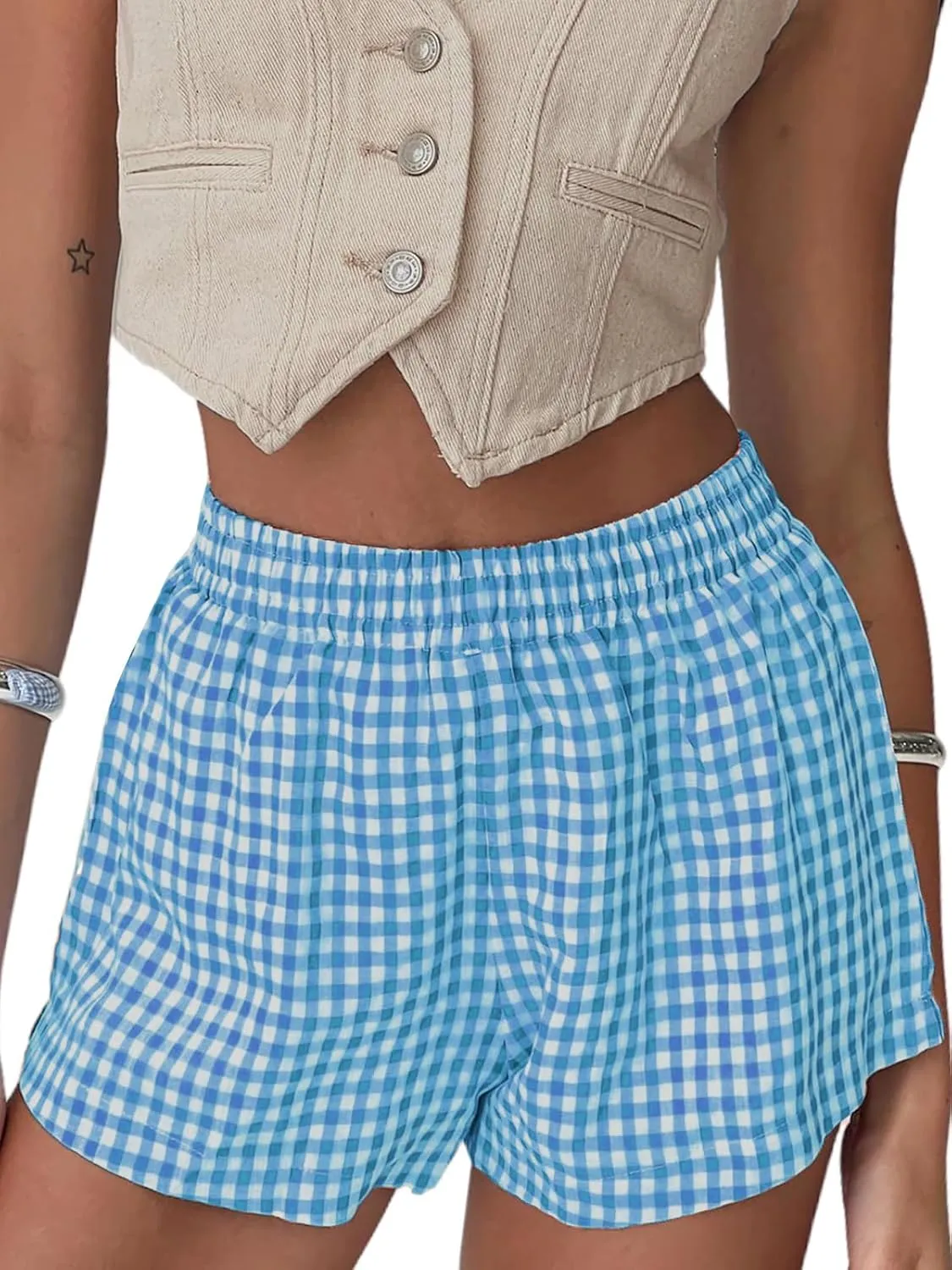 Chunoy Women's Plaid Boxer Shorts Summer Casual Gingham Pajama Bottoms Short with Pockets