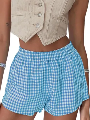 Chunoy Women's Plaid Boxer Shorts Summer Casual Gingham Pajama Bottoms Short with Pockets
