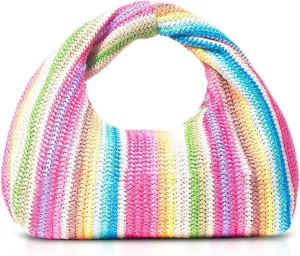 Clutch Purses for Women, Colorful Straw Bag, Bohemian Handmade Woven Beach Bag, Summer Wristlet Bag