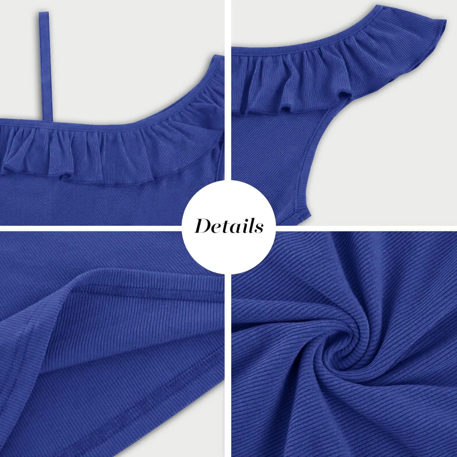 CNJFJ Womens Summer Bodycon Camisoles One Shoulder Strap Square Neck Blouse Rib Knitted Ruffle Tank Tops